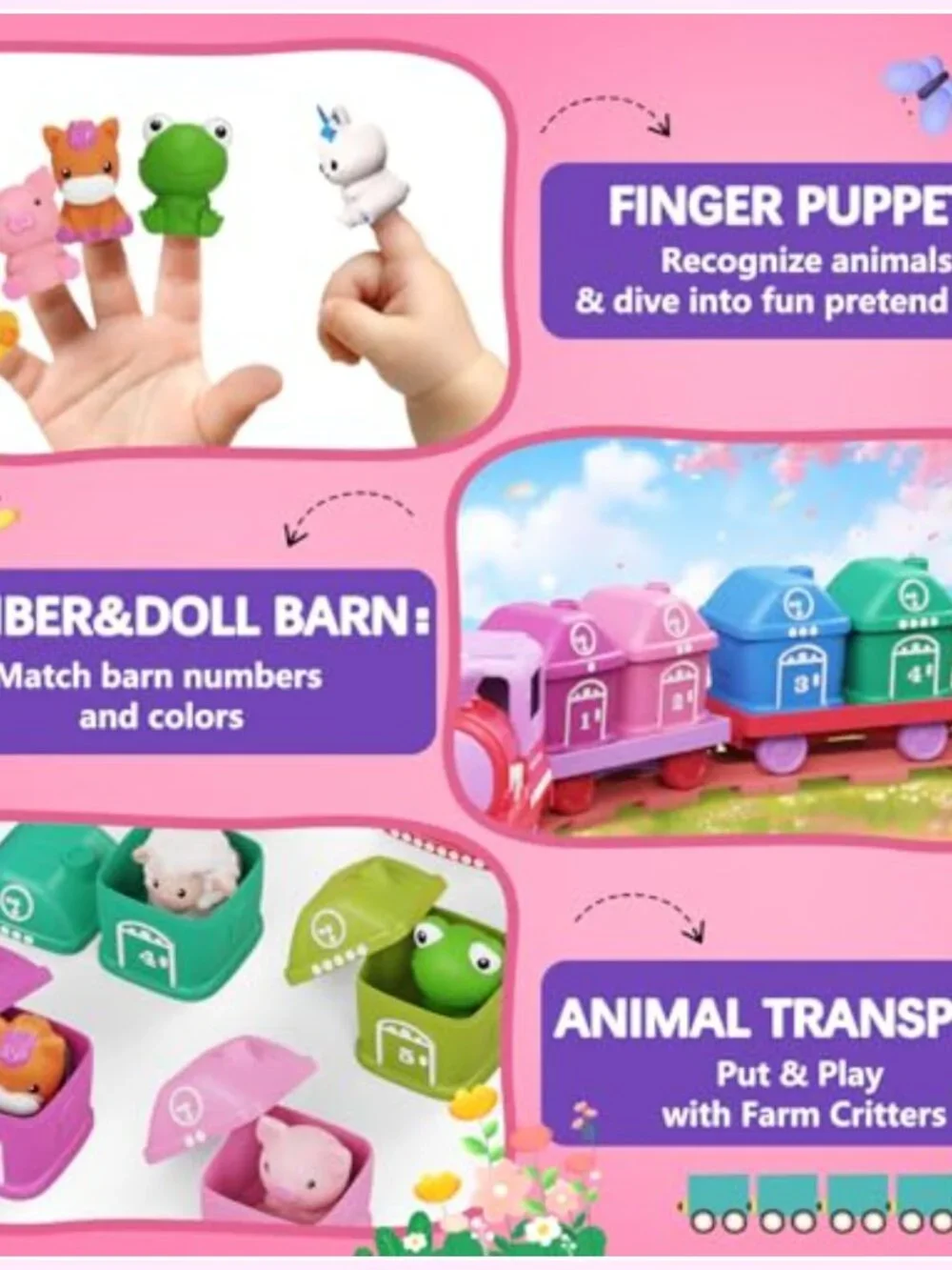 Electric Train Set with Farm Animals & Finger Puppets - Montessori Learning Toy